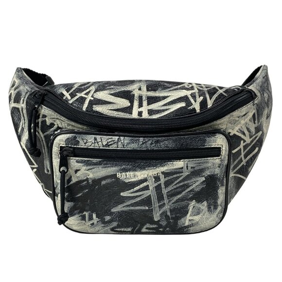 BALENCIAGA Explorer Beltpack 529550 Black White Gray Leather - Bum Bag - Picture 1 of 16